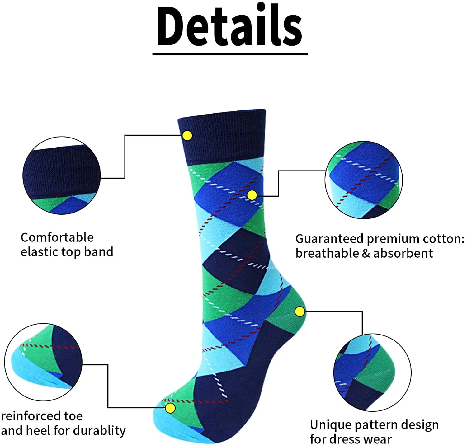 5Pcs Mens Dress Socks Crew Pack