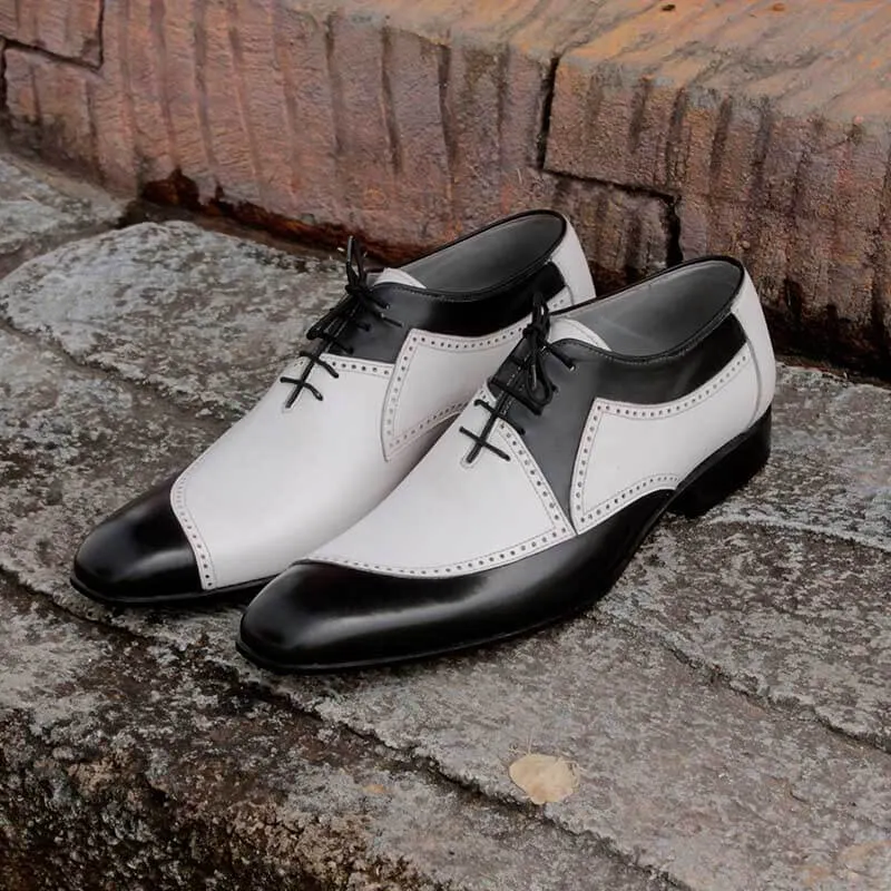 Bespoke Black and White Leather Lace Up Stylish Shoe for Men