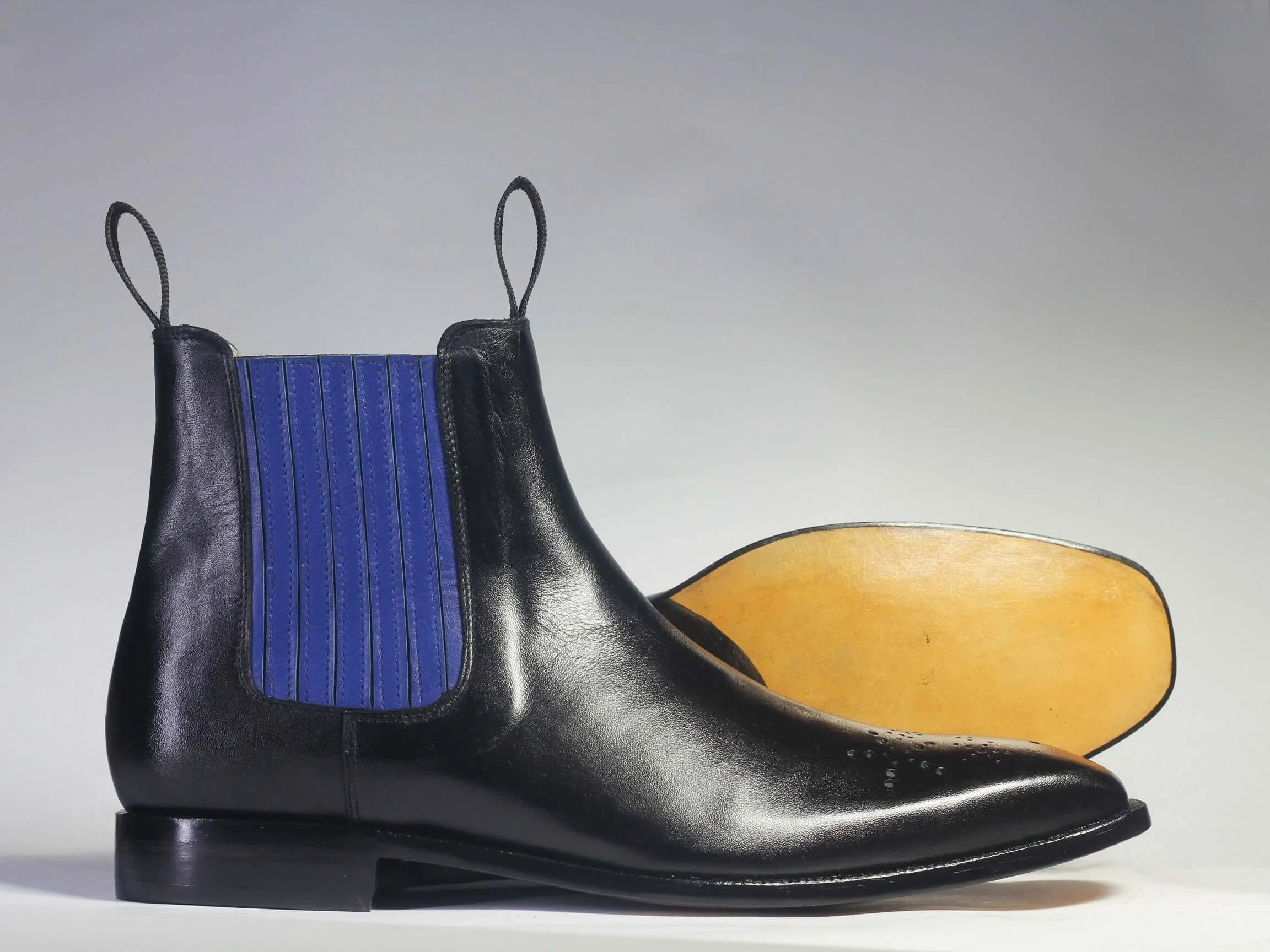 Bespoke Black Blue Chelsea Leather Stylish Boots