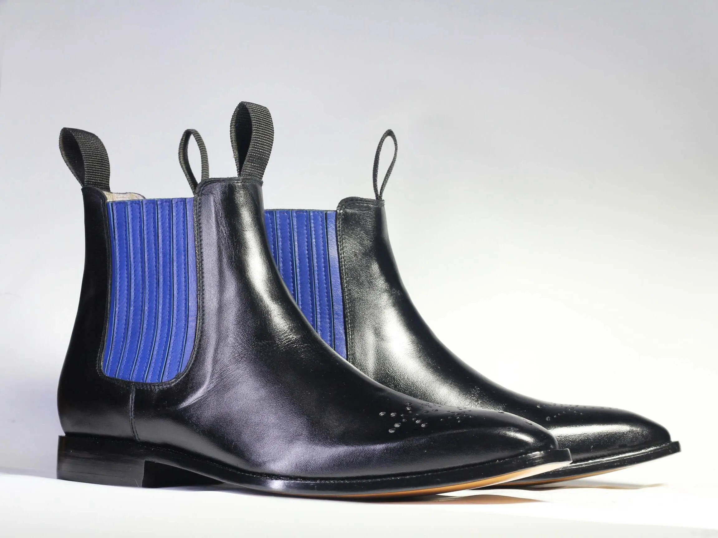 Bespoke Black Blue Chelsea Leather Stylish Boots