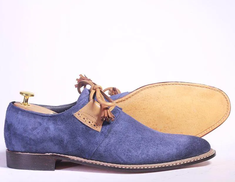 Bespoke Blue & Brown Suede Lace up Shoe for Men