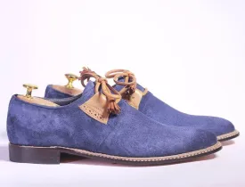 Bespoke Blue & Brown Suede Lace up Shoe for Men