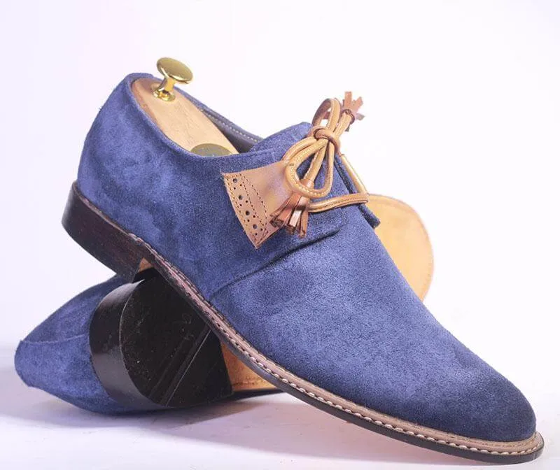 Bespoke Blue & Brown Suede Lace up Shoe for Men