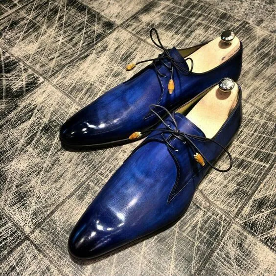 Bespoke Blue Leather Lace Up Shoe for Men