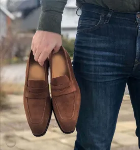 Bespoke Brown Suede Penny Loafer Shoes for Men