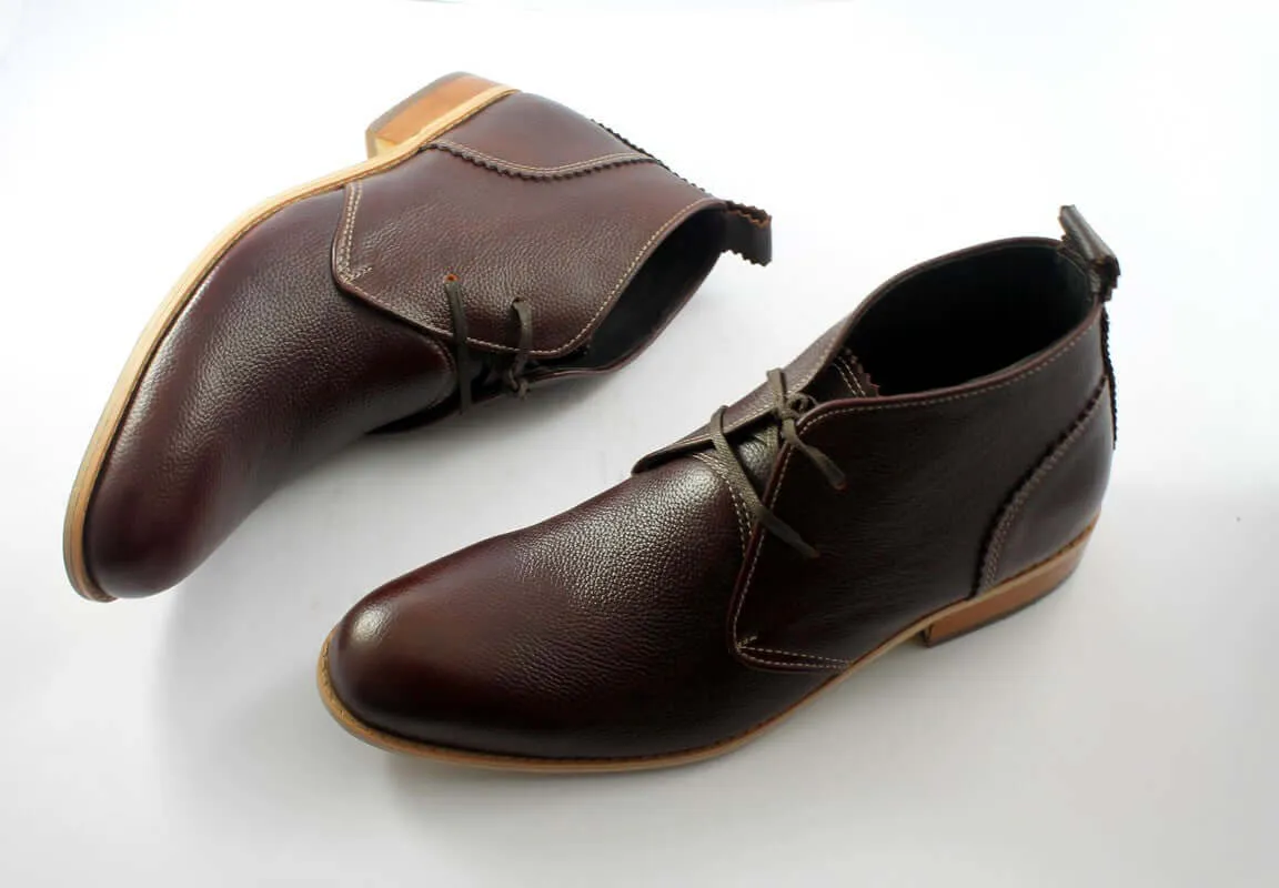 Bespoke Burgundy Chukka Pebbled Leather Lace Up Boots