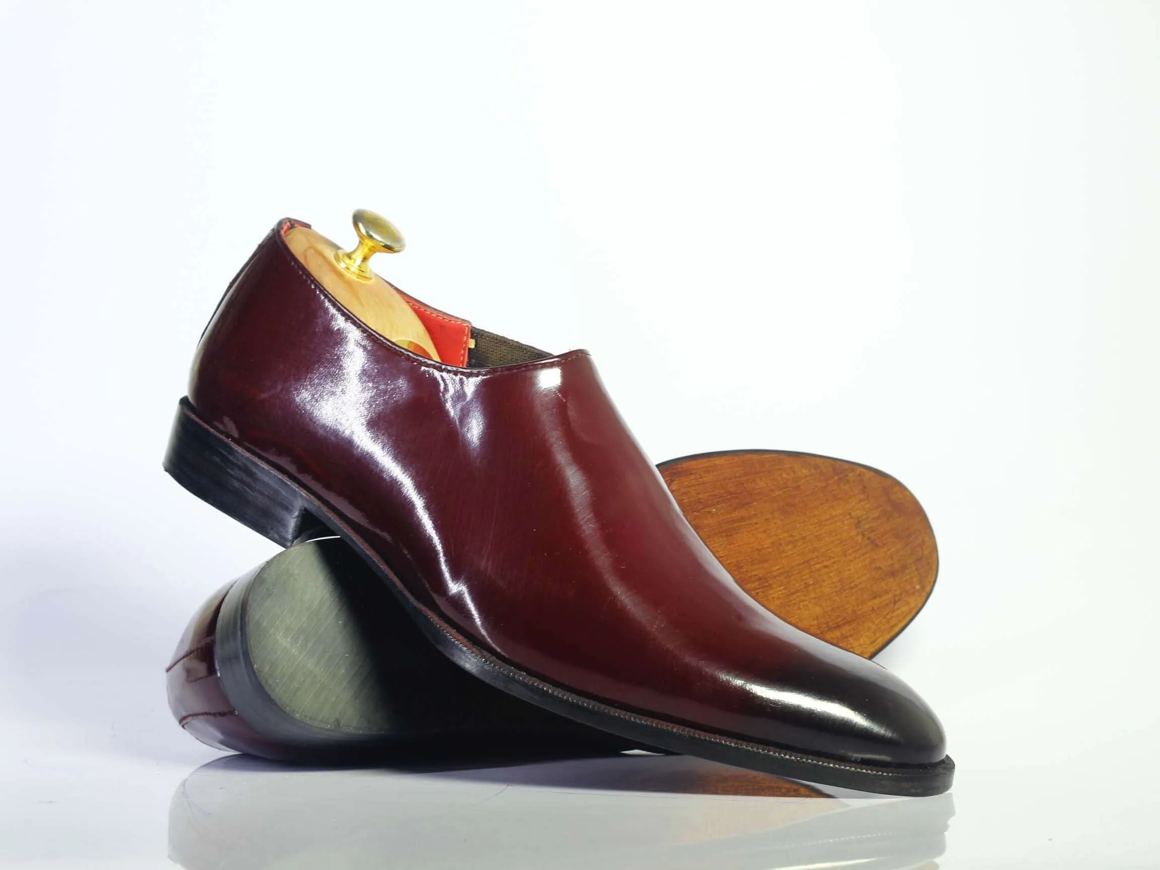 Bespoke Burgundy Leather Chelsea Shoe for Men