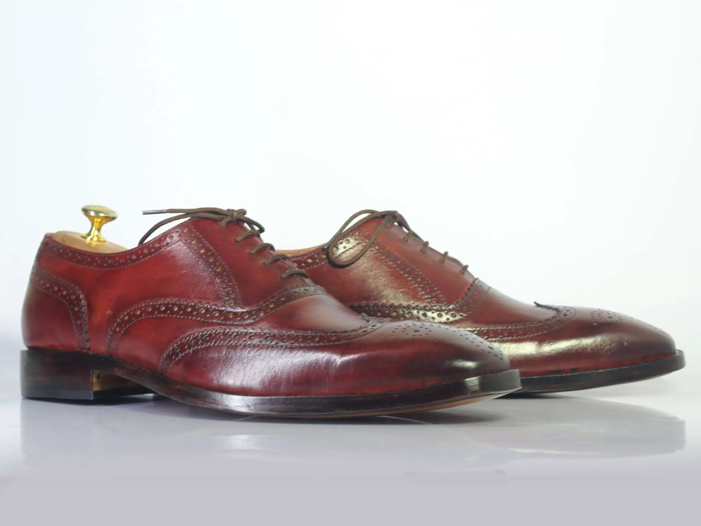 Bespoke Burgundy Leather Wing Tip Lace Up Shoe for Men