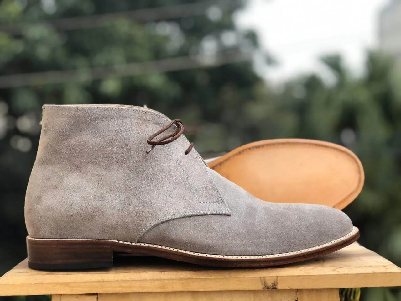 Bespoke Gray Chukka Suede Lace Up Boots