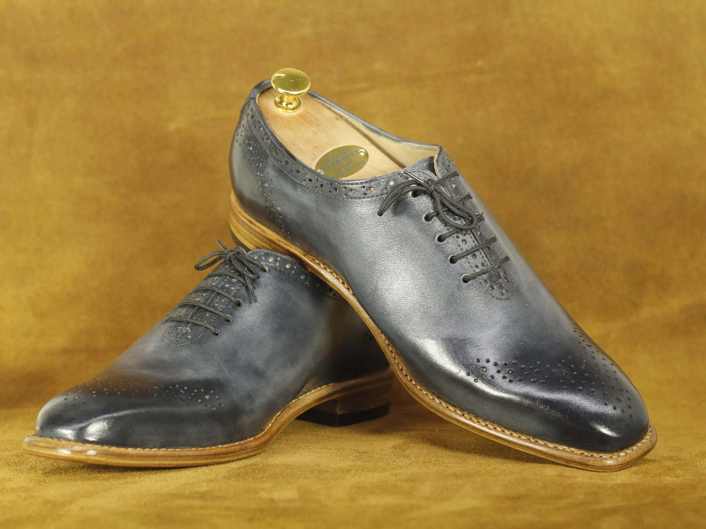 Bespoke Grey Brogue Lace Up Shoes, Men's Dress Shoes