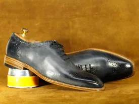 Bespoke Grey Brogue Lace Up Shoes, Men's Dress Shoes