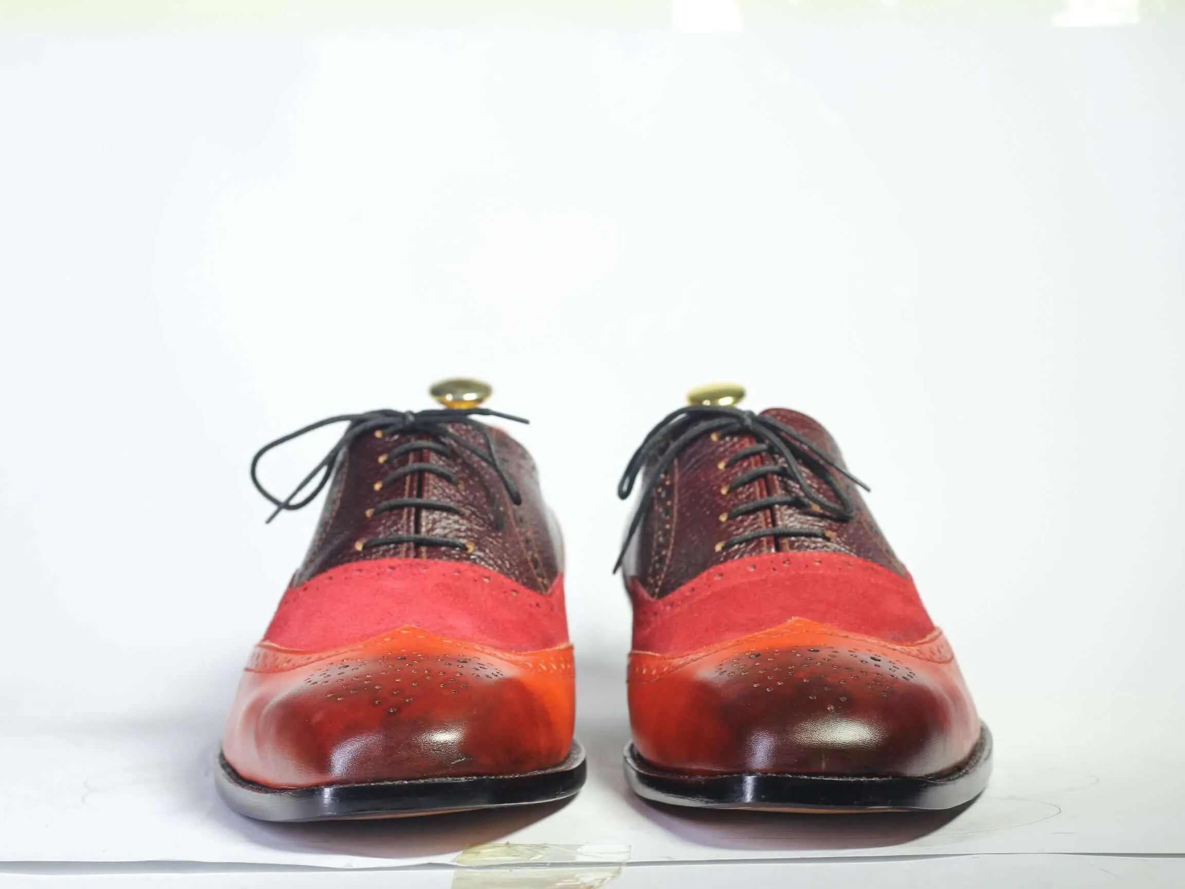 Bespoke Multi Color Leather Suede Wing Tip Lace up Shoe for Men's