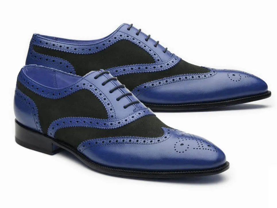 Bespoke Oxfords Spectator Wingtip Two Tone Navy Shoes Hand Crafted Leather Men