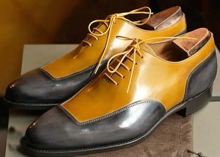 Bespoke Two Tone Leather Square Toe Lace Up Shoes for Men