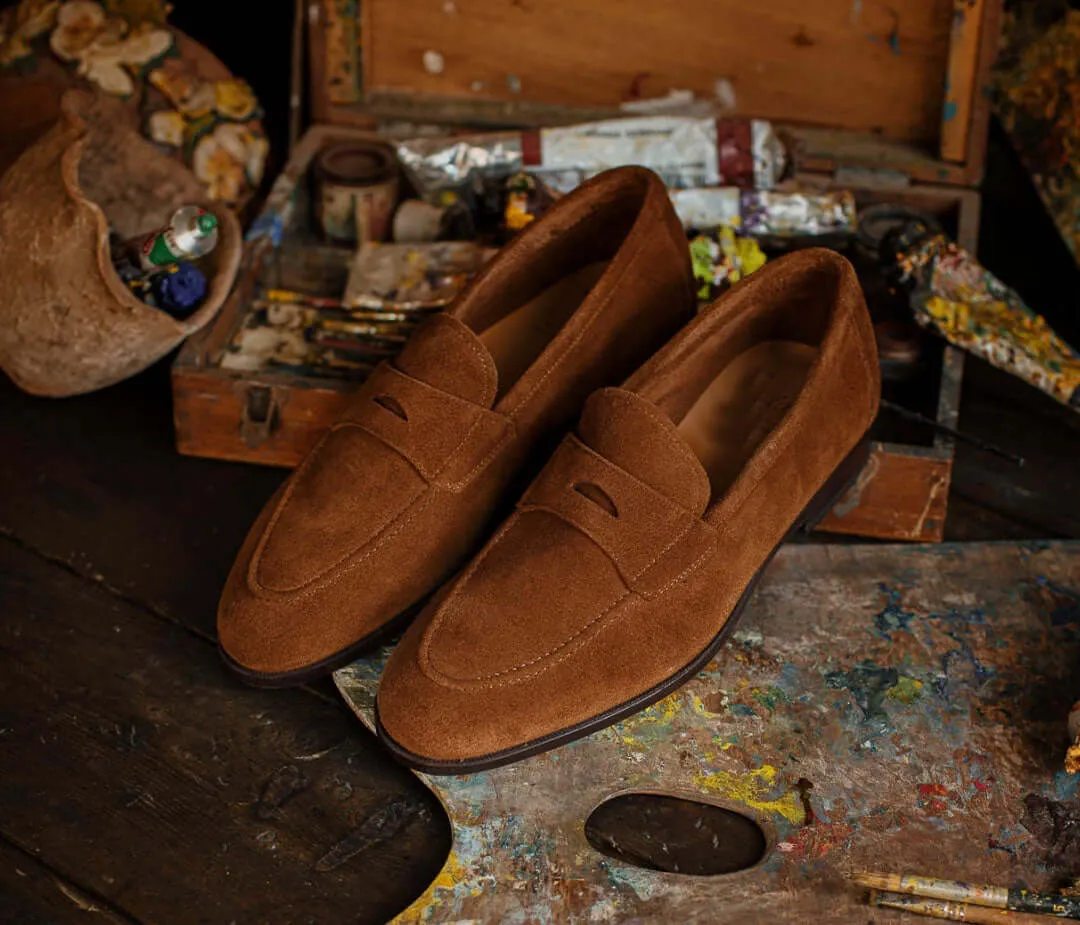 Brown Penny Loafer Suede Shoes,Men's Oxford Shoes