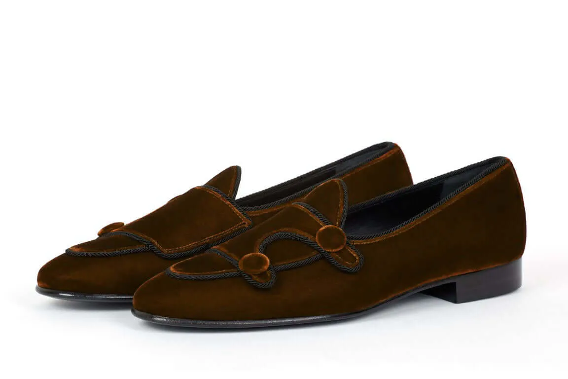 Brown Velvet Shoes, Double Monk Style Party Shoes