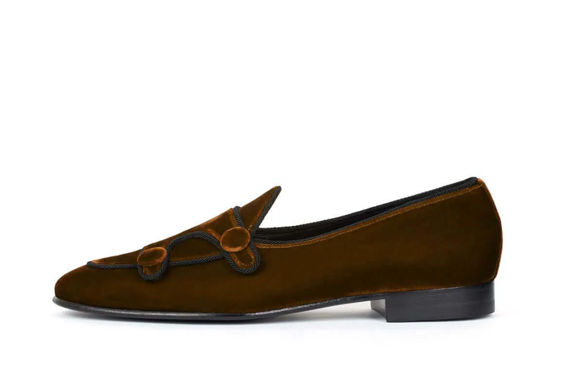 Brown Velvet Shoes, Double Monk Style Party Shoes