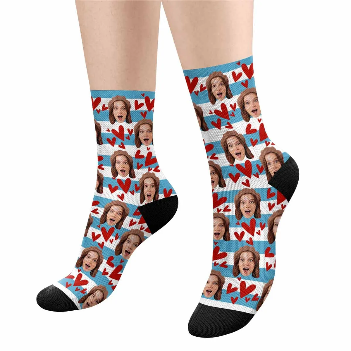 Custom Face Red Love Stripes Socks