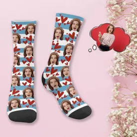 Custom Face Red Love Stripes Socks