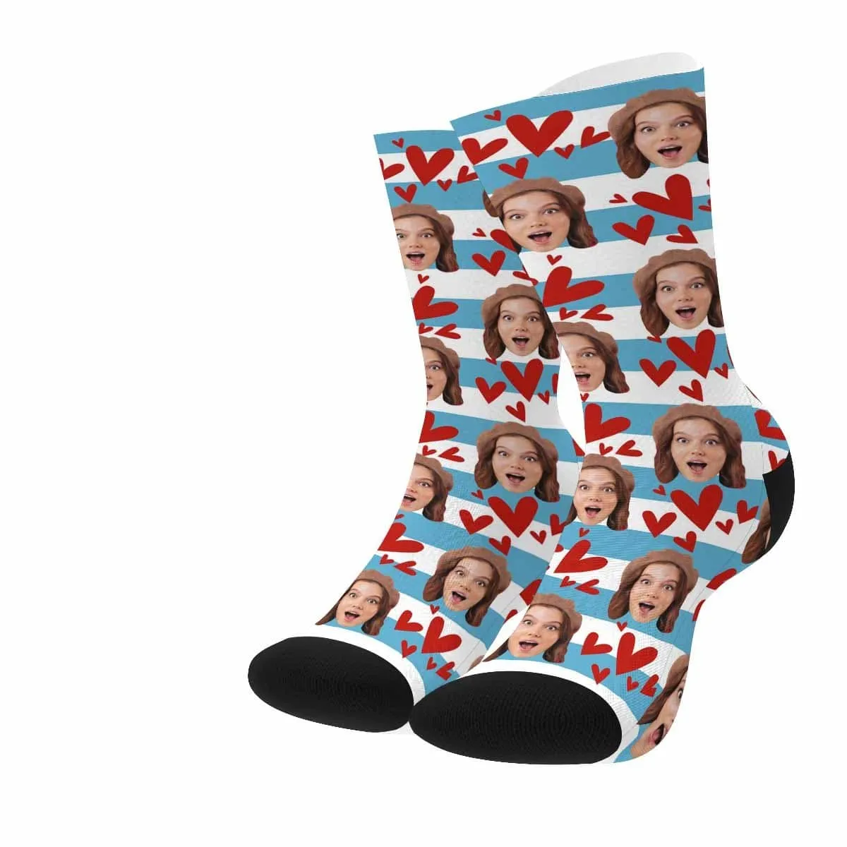 Custom Face Red Love Stripes Socks