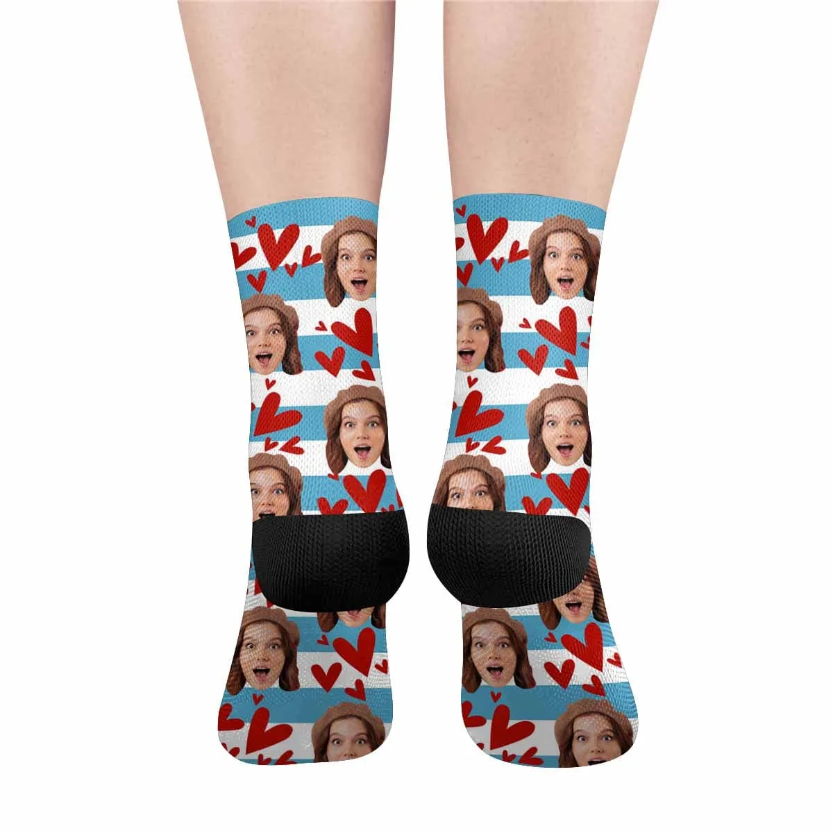 Custom Face Red Love Stripes Socks