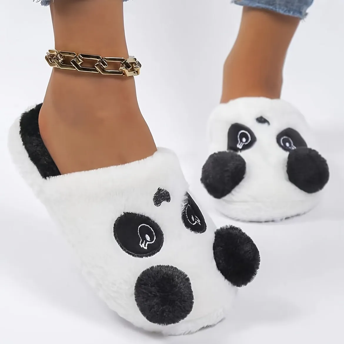 Cute Cartoon Panda Design Slippers, Casual Slip On Plush Lined Shoes, Comfortable Indoor Home Slippers