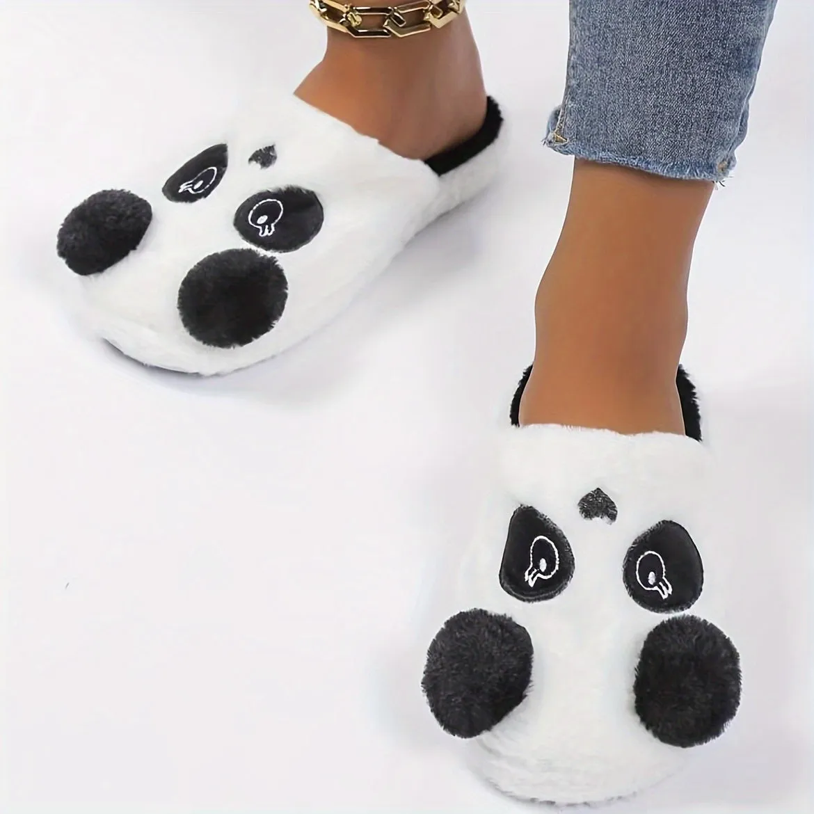 Cute Cartoon Panda Design Slippers, Casual Slip On Plush Lined Shoes, Comfortable Indoor Home Slippers