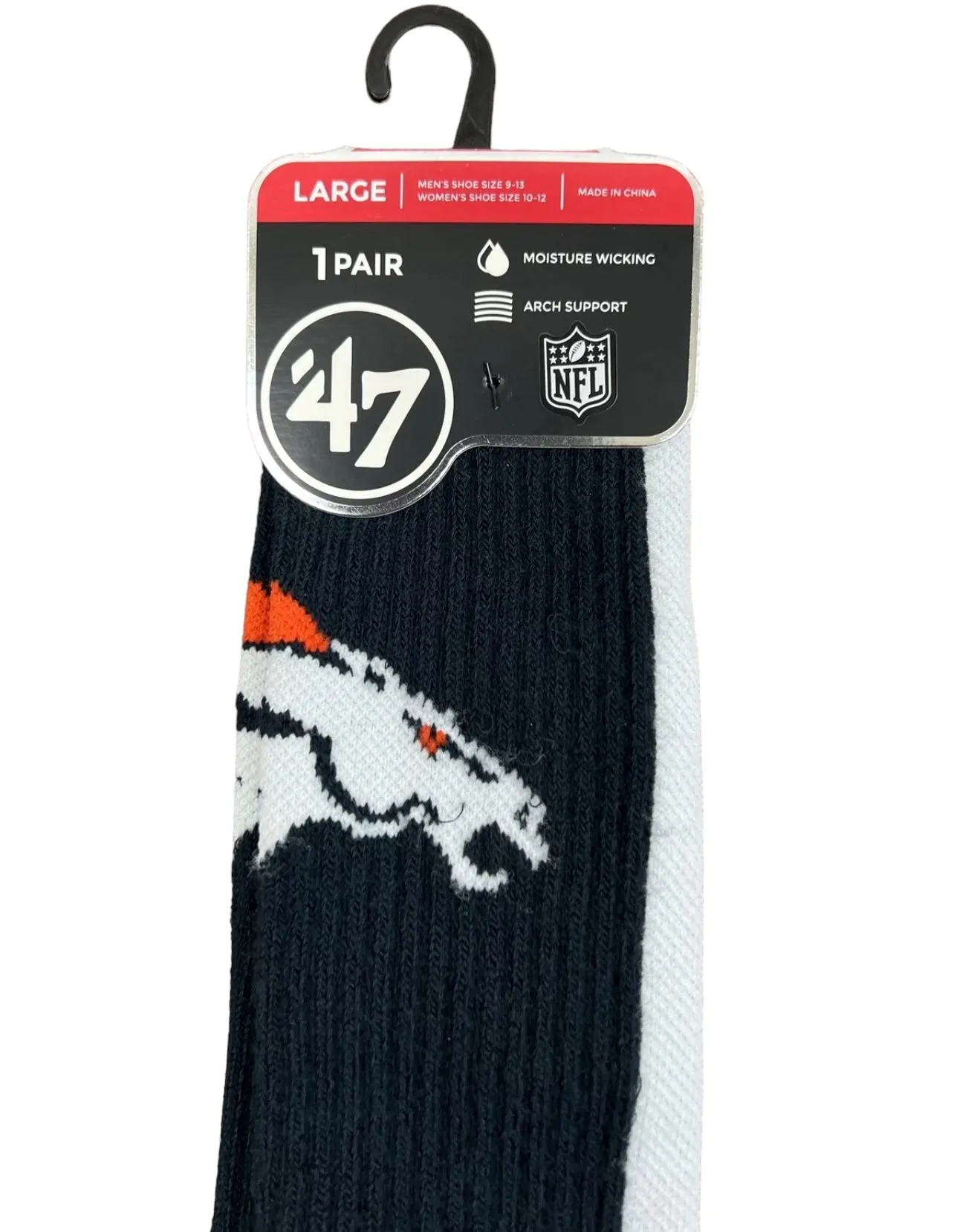 Denver Pro Football Socks Adult Team Logo and Colors Large Crew Sport Socks Footwear for Men and Women Game Day Apparel