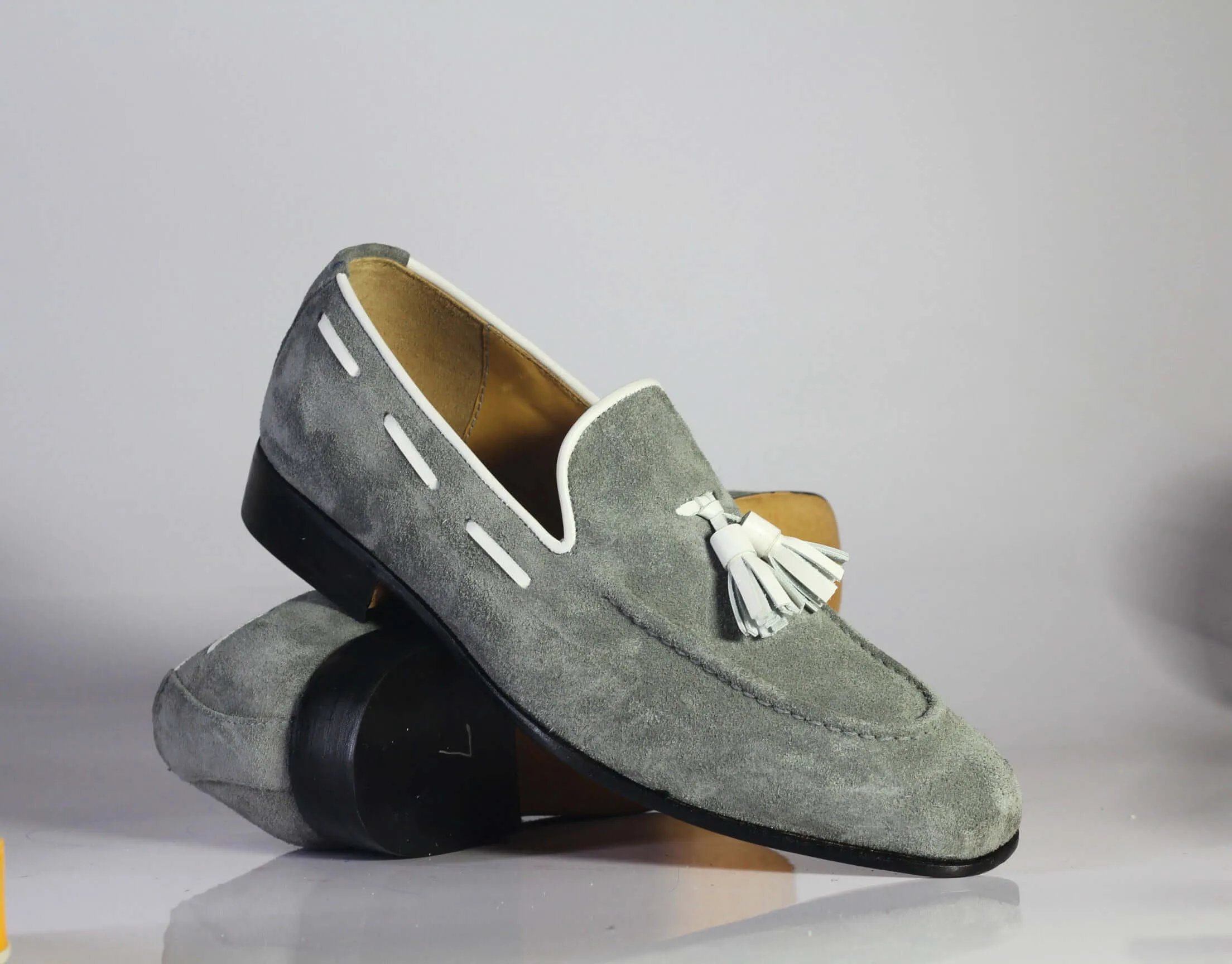 Grey Loafer Tussle Suede Shoes,Men's Party Shoes