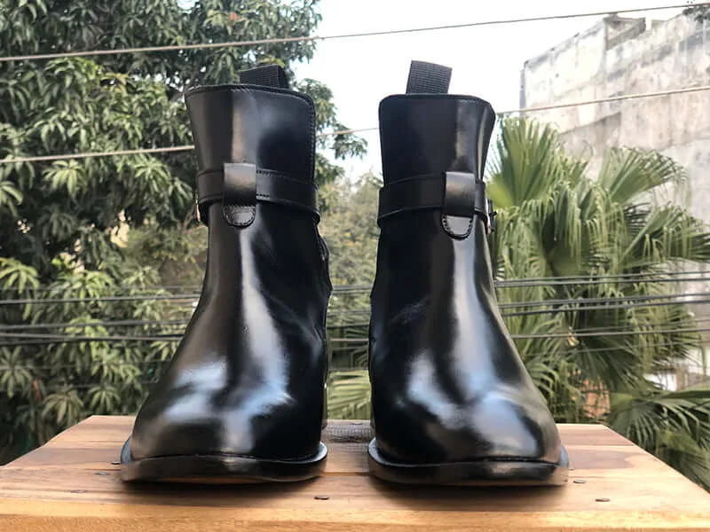 Handmade Black Jodhpurs Leather Boots For Men's