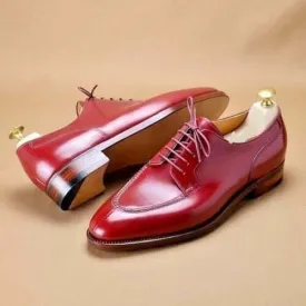 Handmade Maroon Color Leather Split Toe Lace Up shoes for men's