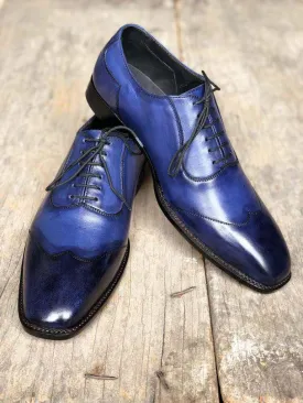 Handmade Men's Leather Blue Wing Tip Shoes