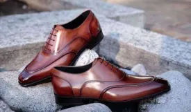 Handmade Men's Leather Brown Round Toe Shoes