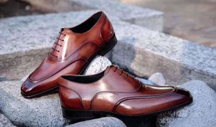 Handmade Men's Leather Brown Round Toe Shoes