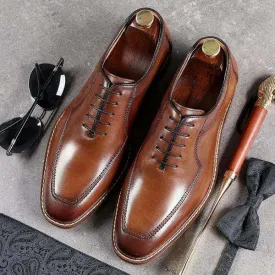 Handmade Men's Leather Brown Square Toe Shoes