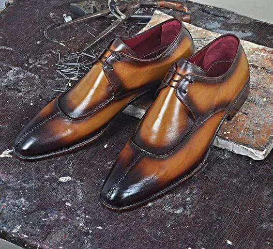 Handmade Men's Leather Cognac Split Toe Shoe