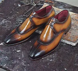 Handmade Men's Leather Cognac Split Toe Shoe