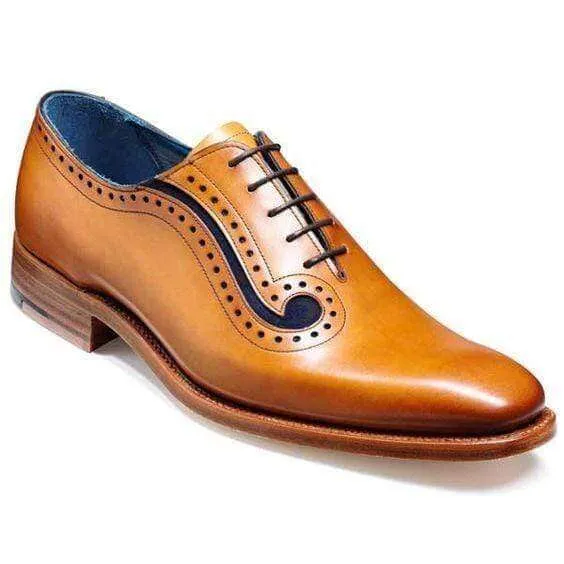 Handmade Men's Leather Tan Derby Shoes