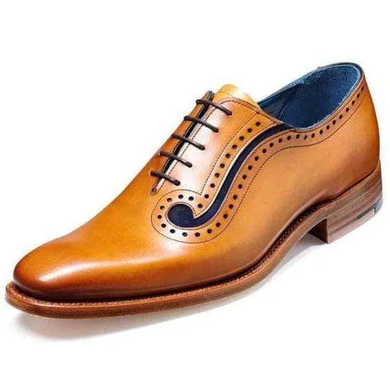 Handmade Men's Leather Tan Derby Shoes