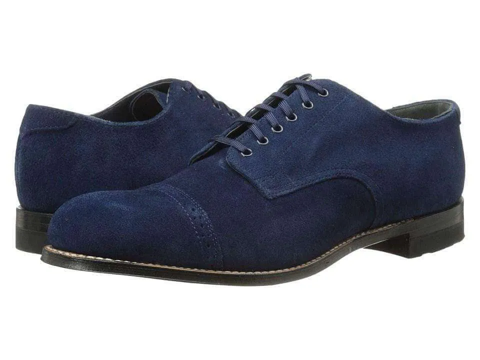 Handmade Men's Suede Blue Cap Toe Lace Up Shoes