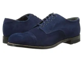 Handmade Men's Suede Blue Cap Toe Lace Up Shoes