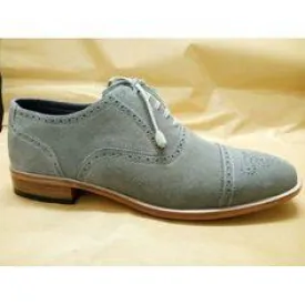 Handmade Men's Suede Gray Cap To Brogue Shoes