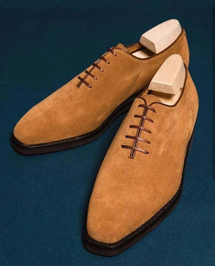 Handmade Men's Suede Tan Lace Up Shoes