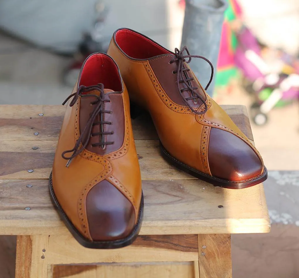 Handmade Tan Brown Stylish Leather Shoes For Men's