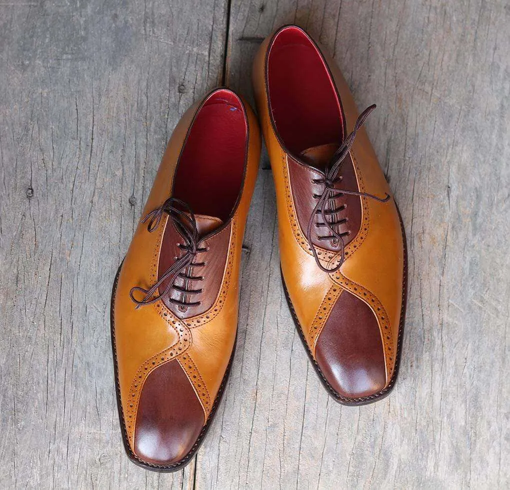 Handmade Tan Brown Stylish Leather Shoes For Men's