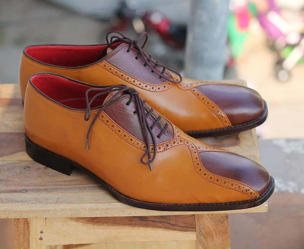 Handmade Tan Brown Stylish Leather Shoes For Men's