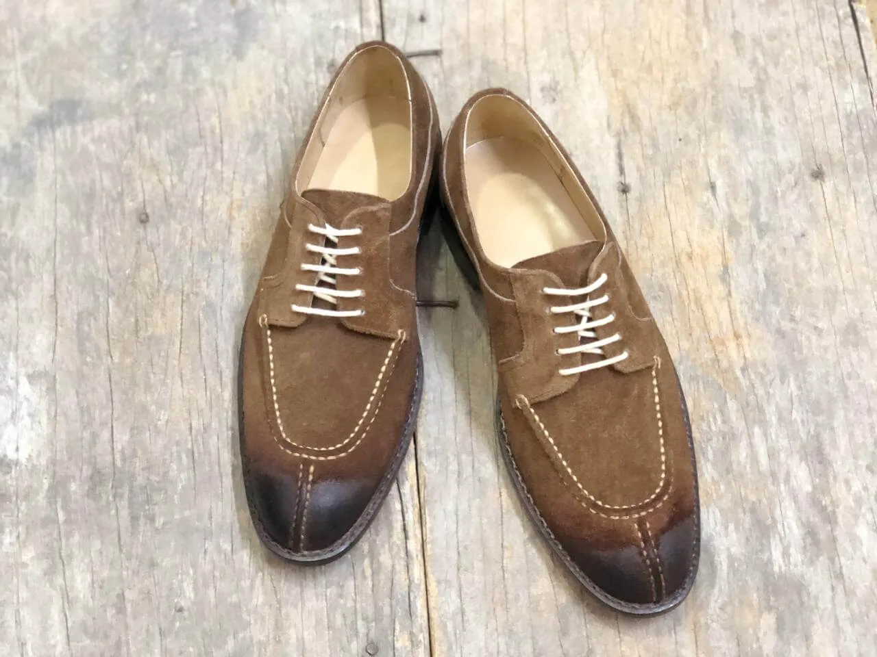 Handmade  Two Tone Brown Split Toe Suede Lace Up Shoes For Men's