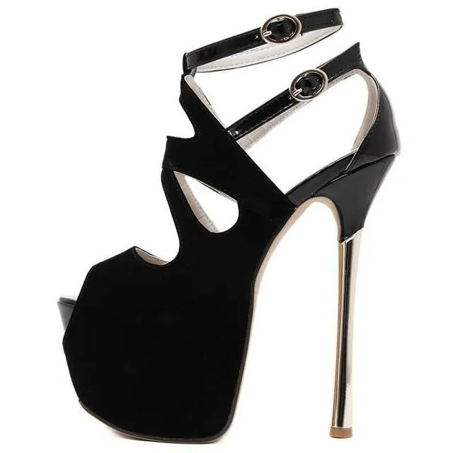 Hot Sexy Peep Toe Platform Pump Super High Heels 16CM Stiletto Heels Party Dress Shoes Women Ankle Strap Sandals Female Pumps