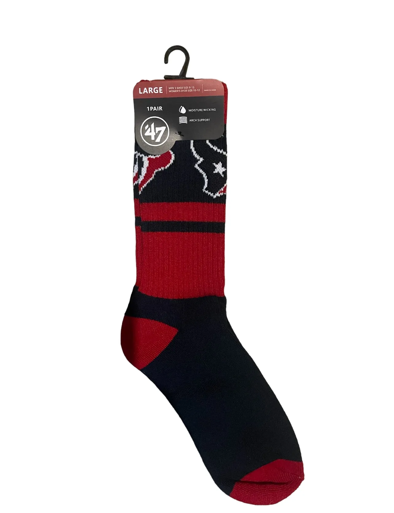 Houston Pro Football Socks Adult Team Logo and Colors Large Crew Sport Socks Footwear for Men and Women Game Day Apparel