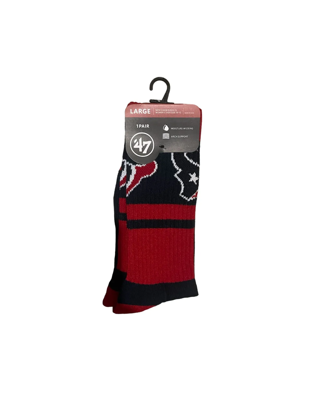 Houston Pro Football Socks Adult Team Logo and Colors Large Crew Sport Socks Footwear for Men and Women Game Day Apparel